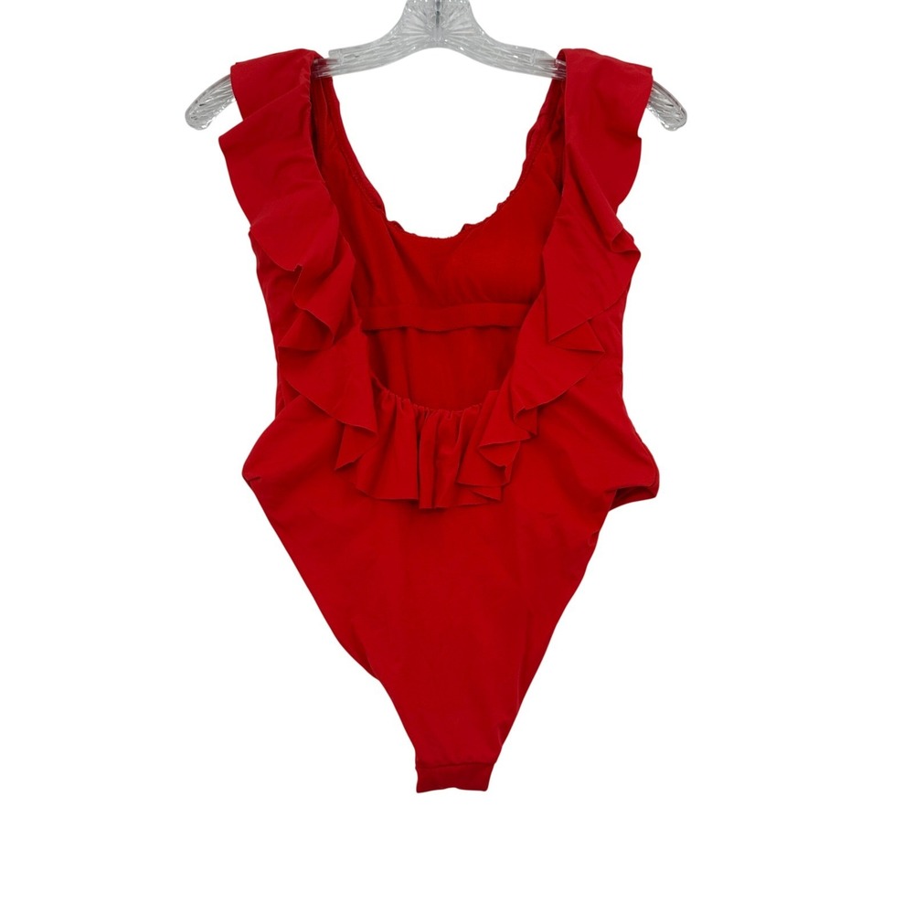 Envya  Red Ruffle V-Neck One Piece Swimsuit XS Vacation, Summer, Cruise Womens